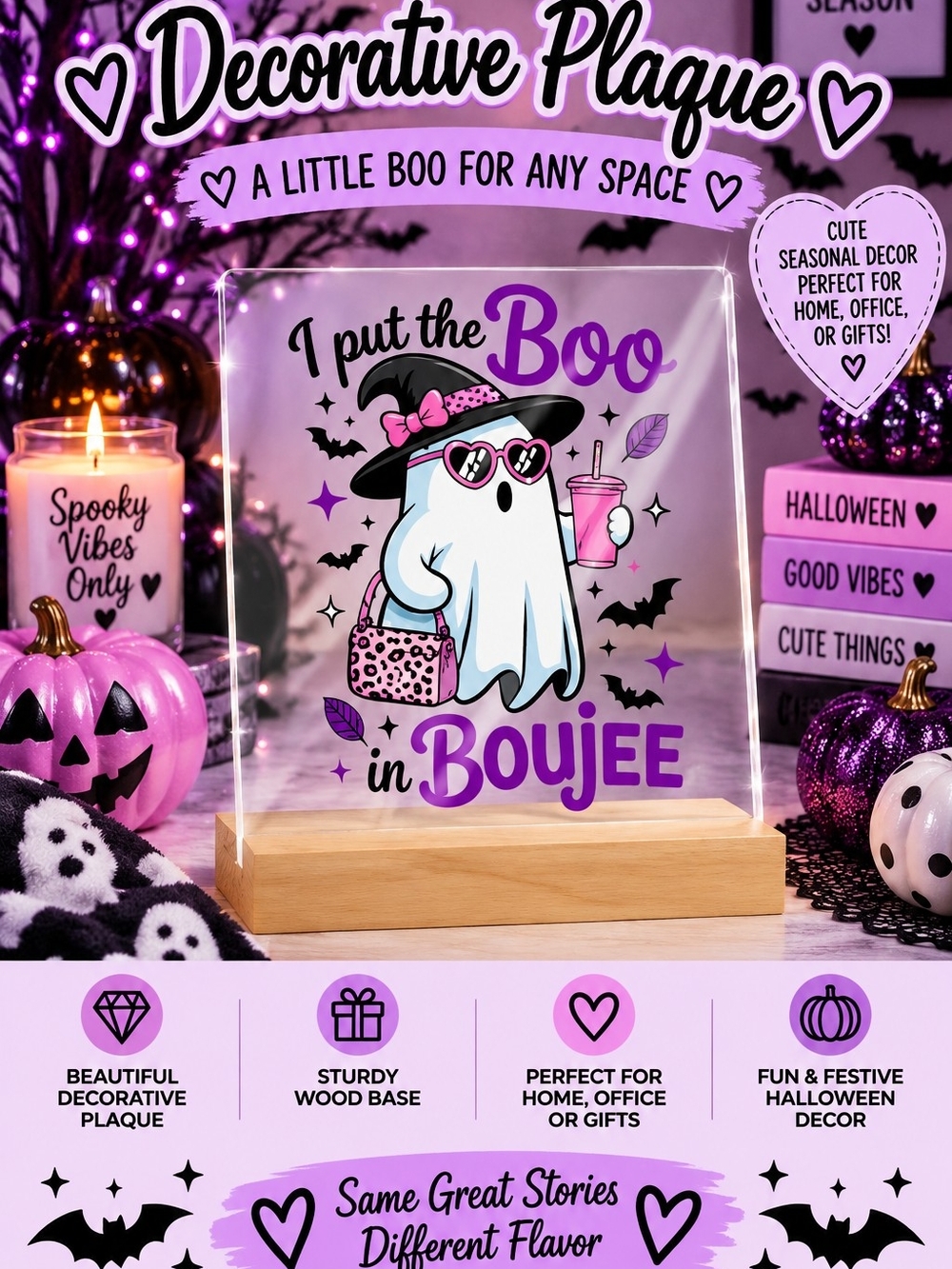 Decorative Halloween Plaque - I Put the Boo in Boujee (Purple)